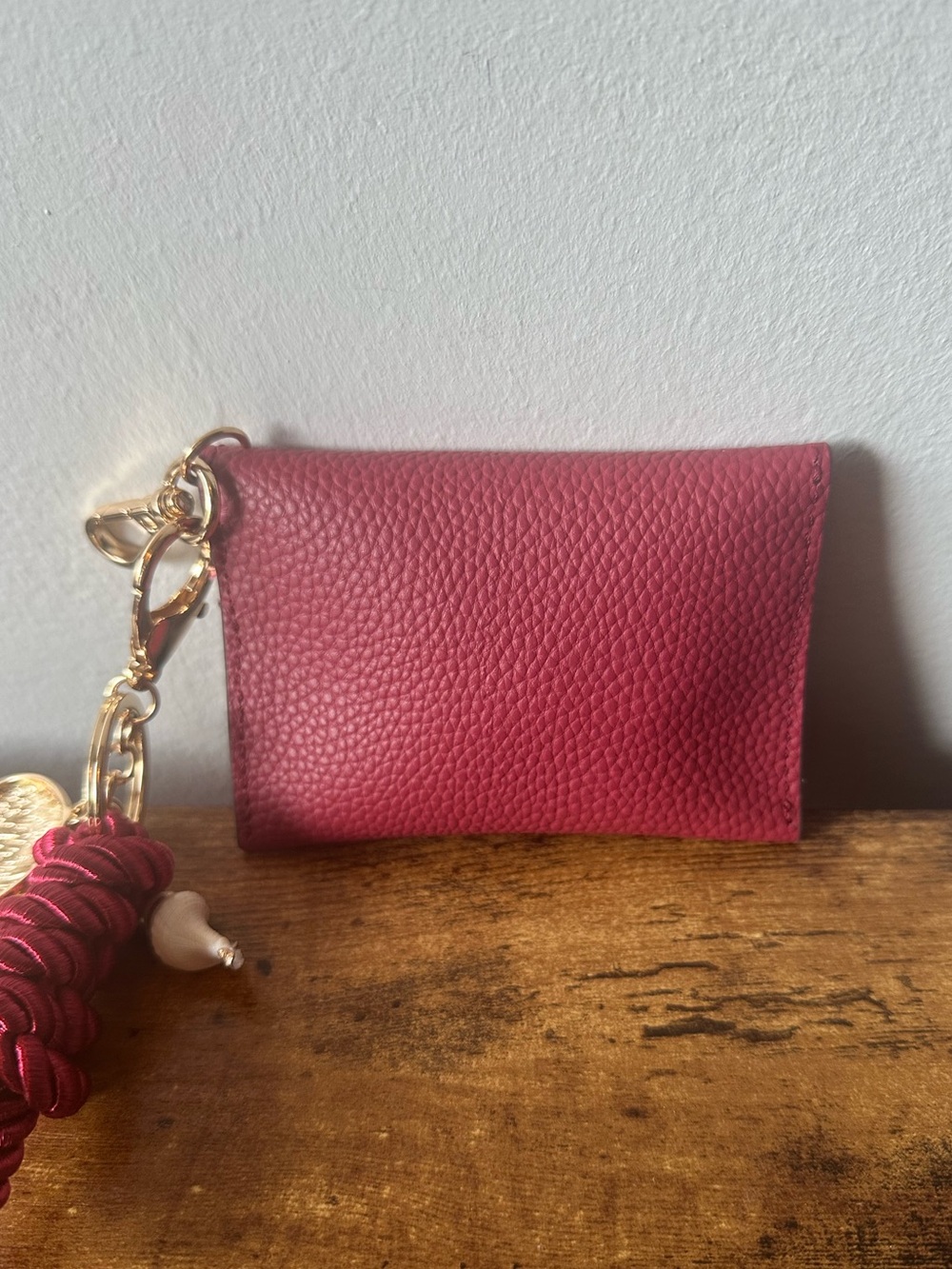 Nanette Lepore Red Faux Leather Card Case with Tassel & Seashell Bag Charm NWOT - Picture 8 of 8